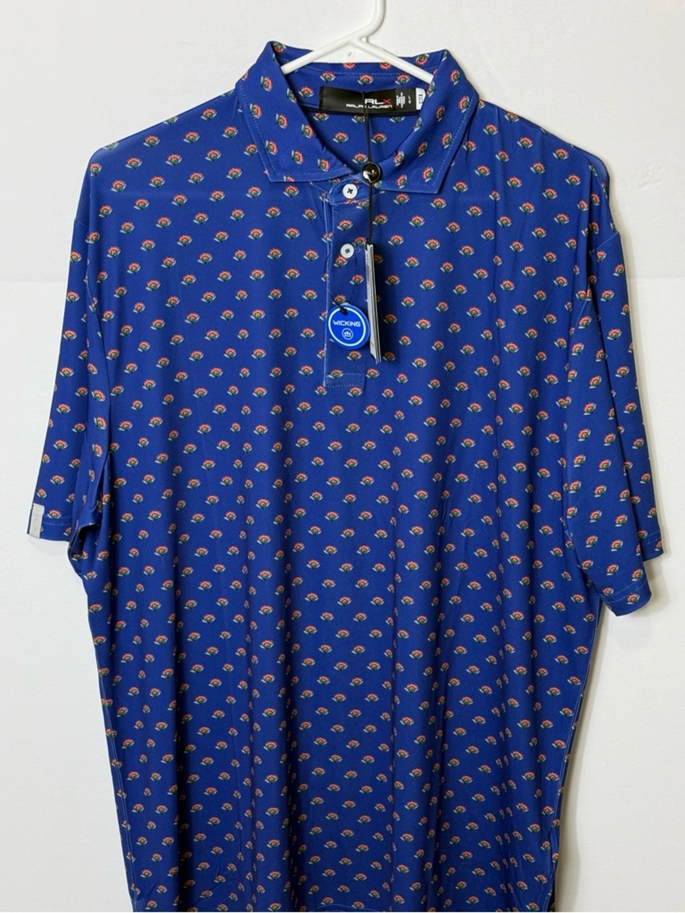 Ralph Lauren RLX Royal Blue Polo with Red and Orange Micro Print